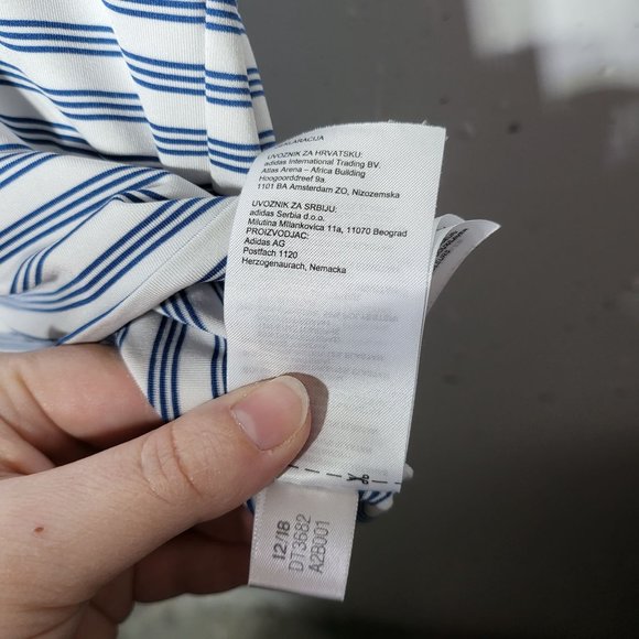 Adidas Mens Blue and White Striped Short Sleeve Polo Size Small Athletic Active - Picture 6 of 10